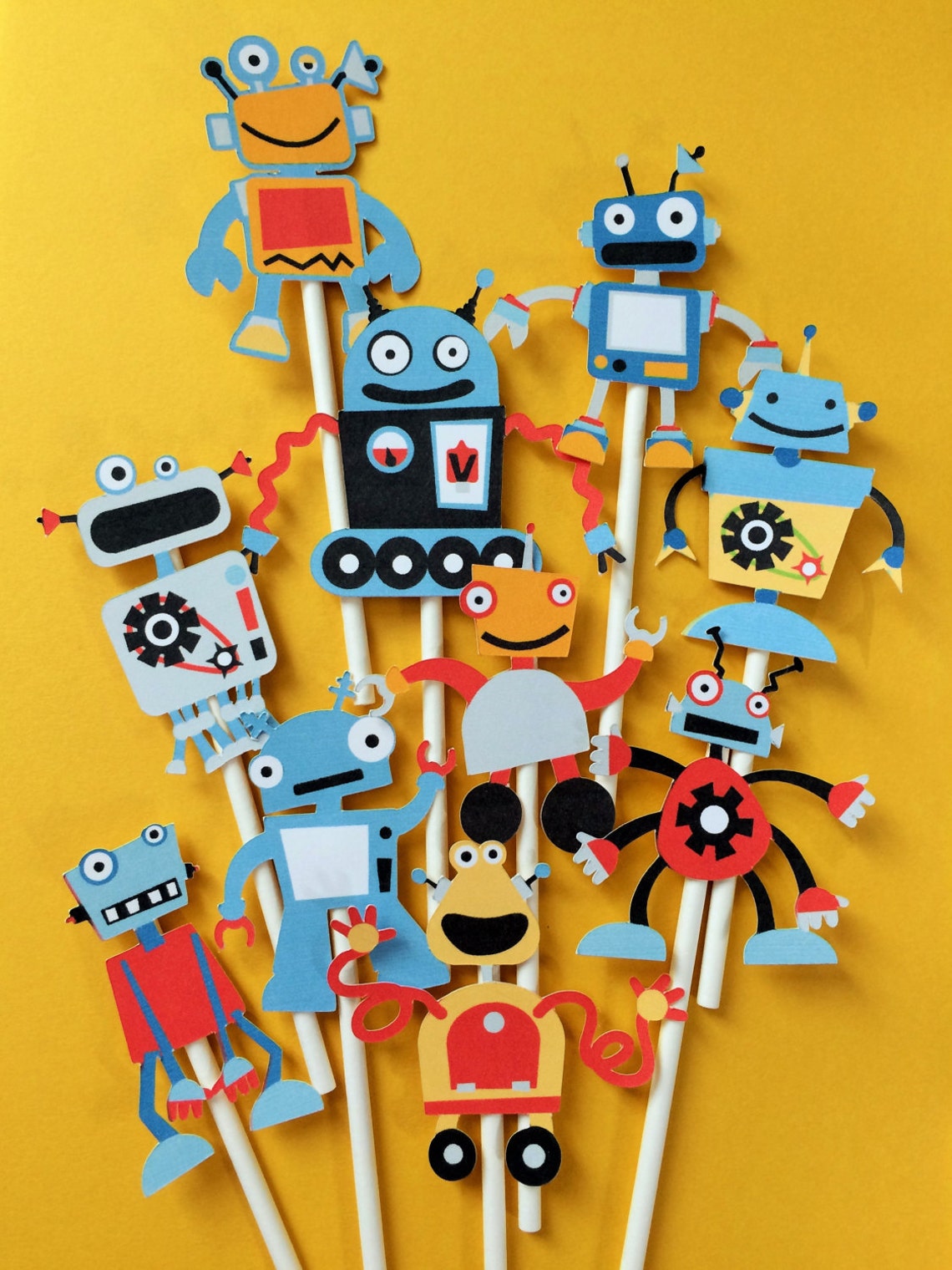 Robots Cupcake Toppers Robot Birthday Party Toppers Robots Etsy