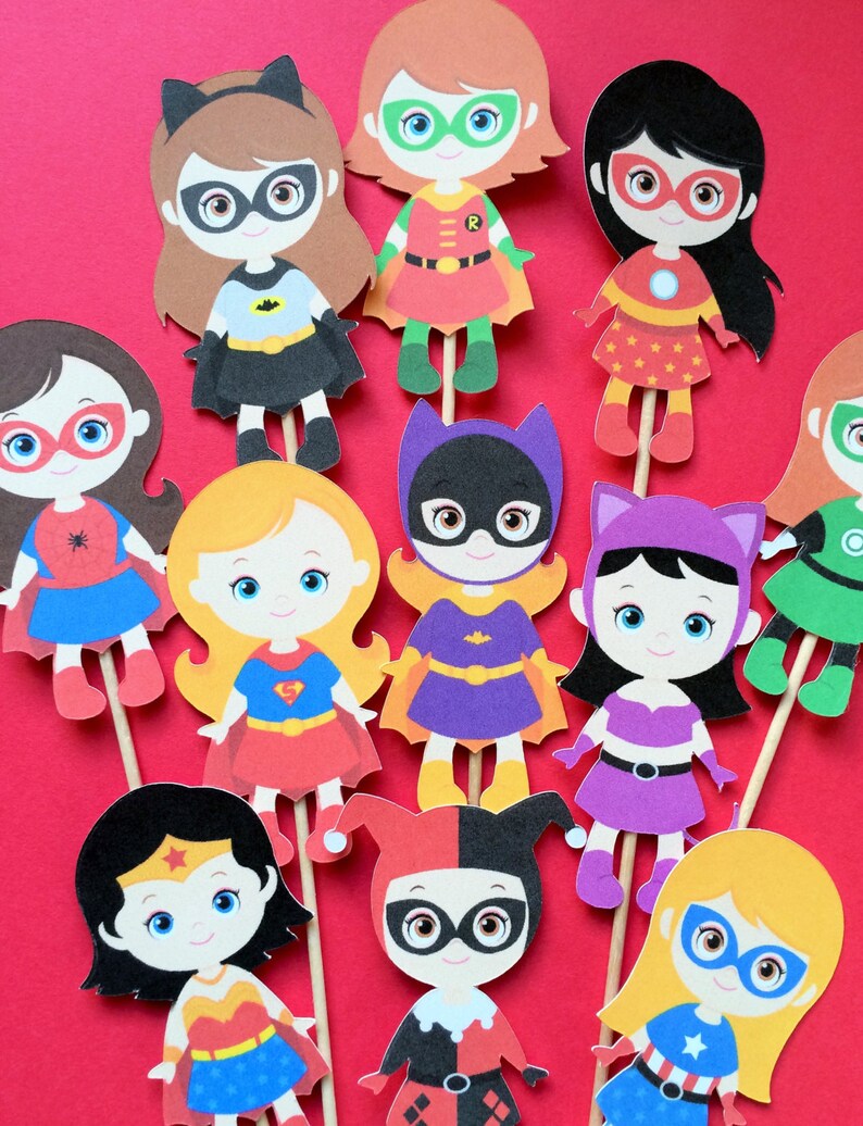 Superhero cupcake toppers 12 Girl superheroes cupcake Etsy