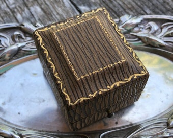 Antique Leather ring box, tooled leather ring box, Victorian ring box, Gilt leather ring box