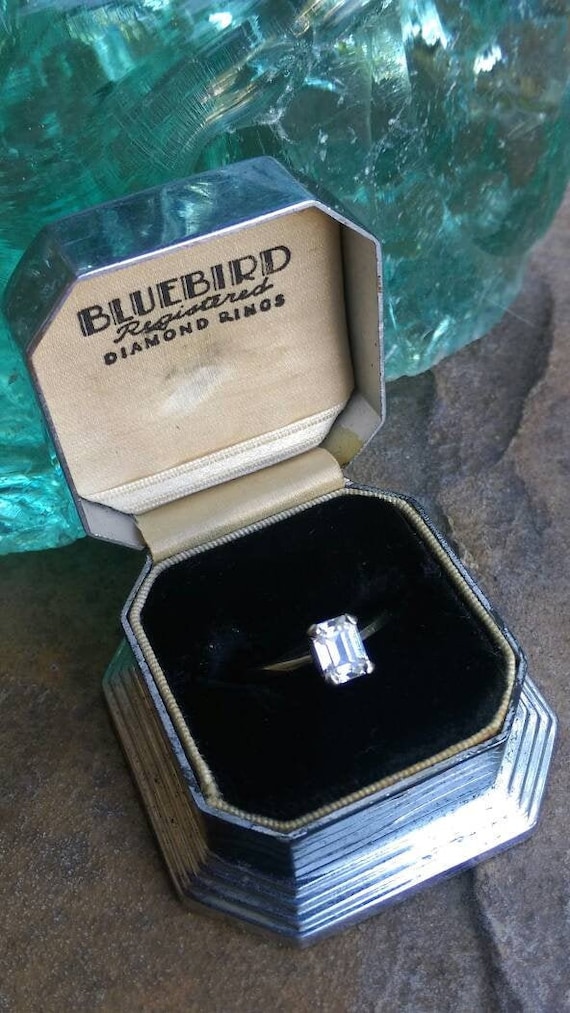 Emerald cut solitaire ring, emerald cut diamond s… - image 3