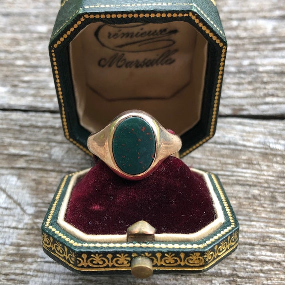 Antique bloodstone signet ring, Victorian signet r