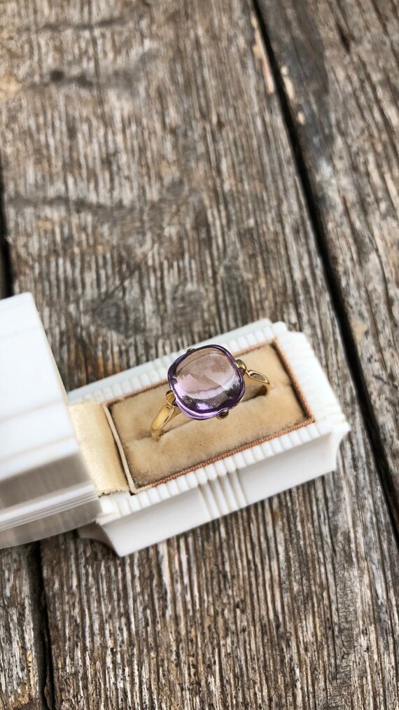 Amethyst cabochon ring 14k, antique amethyst ring,