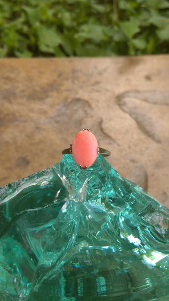Art deco coral ring, sterling coral ring, antique