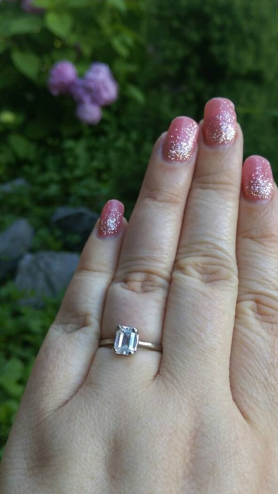 Emerald cut solitaire ring, emerald cut diamond s… - image 6