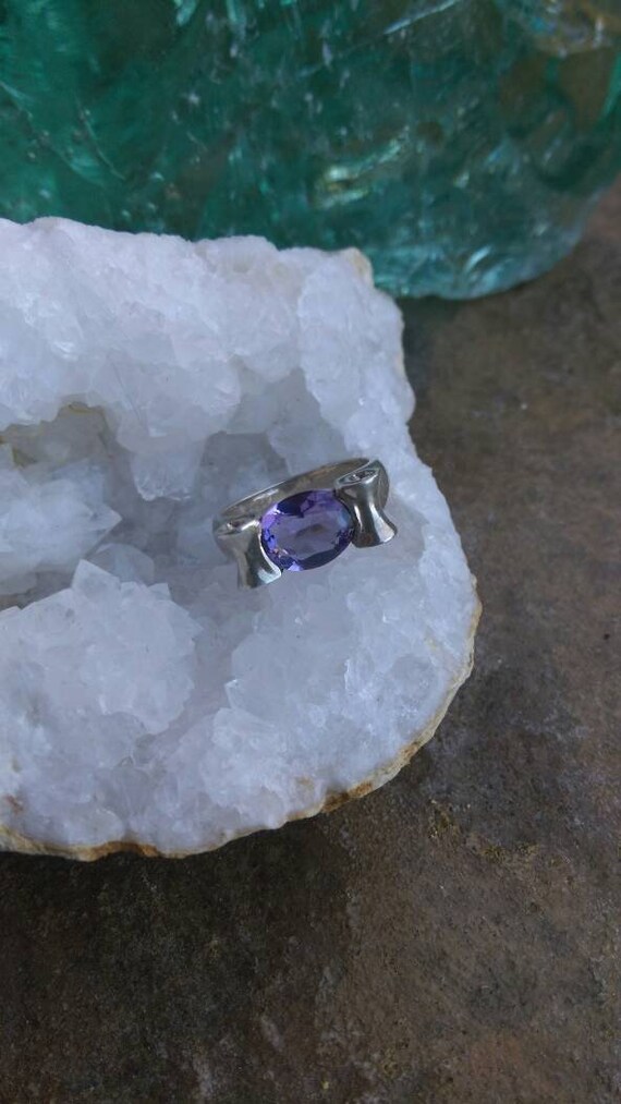 Sterling amethyst ring, scrolled ring, vintage ame
