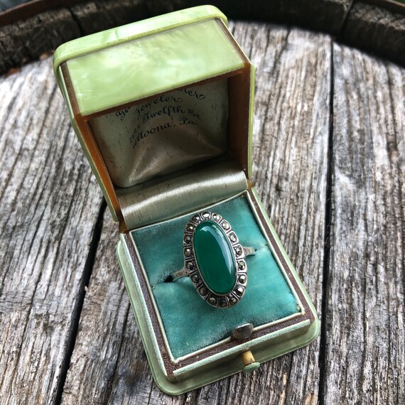 Antique chrysoprase ring, art Deco chrysoprase ri… - image 6