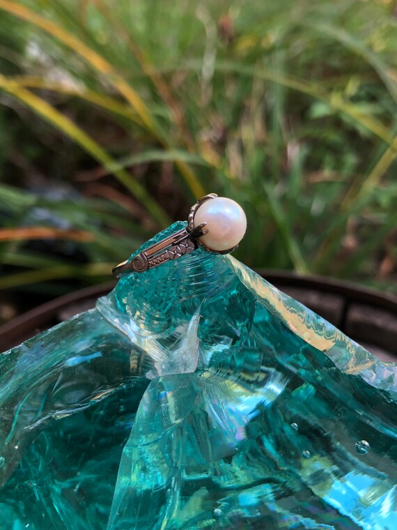 Antique pearl ring, Art Deco pearl ring, pearl eng
