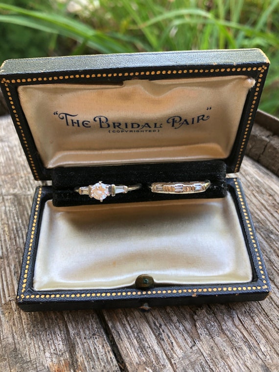 Antique leather ring box, tooled leather ring box,