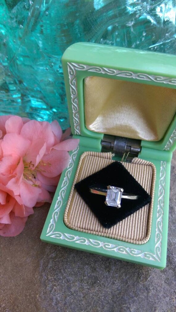 Emerald cut solitaire ring, emerald cut diamond s… - image 2