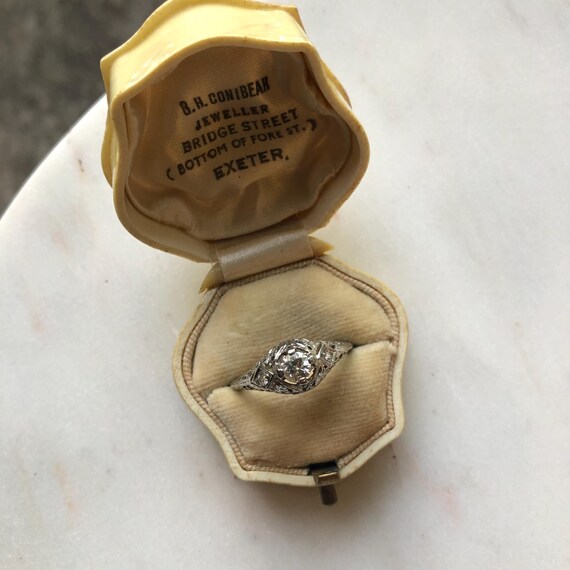 Antique Edwardian Diamond engagement ring, White gold antique filigree engagement ring, antique cathedral engagement ring