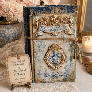 French Country Book Set,  Delft Design Blue White Shelf Decor, Faux Books, One of a Kind