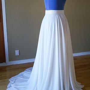 Wedding maxi chiffon skirt with train in white or Ivory, floor length skirt for boho weddings or beach bridal skirt, available in plus size image 2