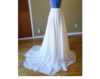 Wedding maxi chiffon skirt with train in white or Ivory, floor length skirt for boho weddings or beach bridal skirt, available in plus size
