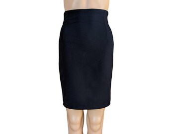 Black pencil skirt, high waisted fitted skirt, above knee length, made to order