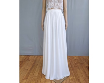 Boho wedding skirt, maxi chiffon skirt, made to order, white bridal skirt, plus size bride, simple wedding dress