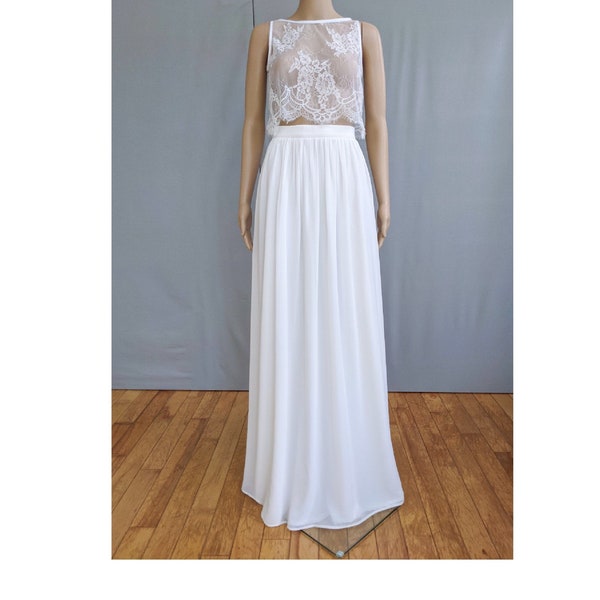 Boho wedding skirt, maxi chiffon skirt, made to order, white bridal skirt, plus size bride, simple wedding dress