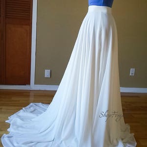 Wedding maxi chiffon skirt with train in white or Ivory, floor length skirt for boho weddings or beach bridal skirt, available in plus size image 4