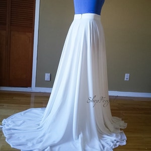 Wedding maxi chiffon skirt with train in white or Ivory, floor length skirt for boho weddings or beach bridal skirt, available in plus size image 5