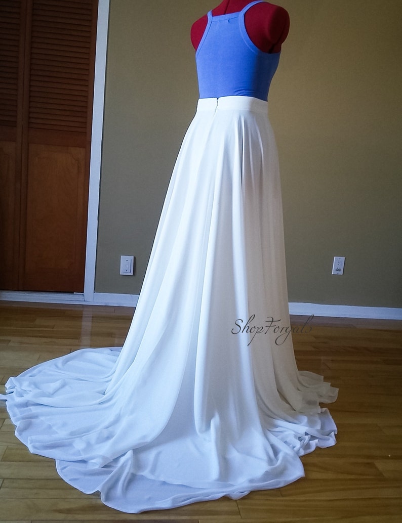 Wedding maxi chiffon skirt with train in white or Ivory, floor length skirt for boho weddings or beach bridal skirt, available in plus size image 5