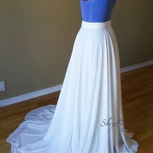 Wedding maxi chiffon skirt with train in white or Ivory, floor length skirt for boho weddings or beach bridal skirt, available in plus size image 3