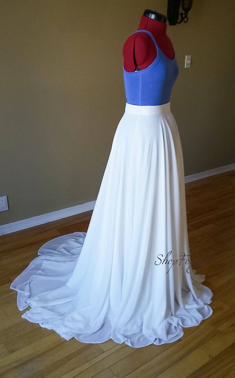 Wedding maxi chiffon skirt with train in white or Ivory, floor length skirt for boho weddings or beach bridal skirt, available in plus size image 3
