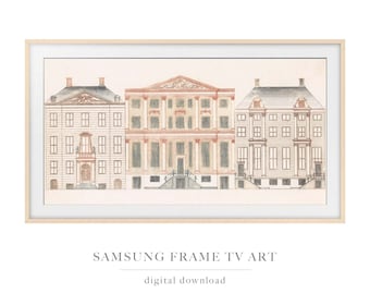 Frame TV Art | Amsterdam House Sketch, Drawing of Houses, Vintage Fine Art, Samsung Frame TV, Art for TV, Digital Download