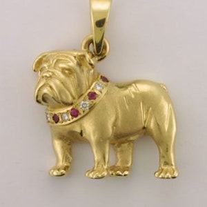 14K Gold Bulldog with Diamond and Ruby Stone Collar