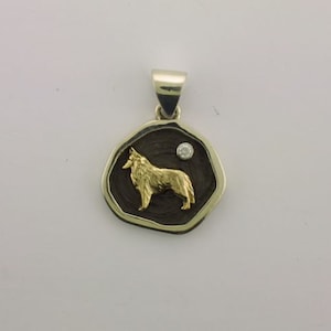 Belgian Tervuren Sheepdog Pendant in 14K Gold, Silver and CZ Accent Stone