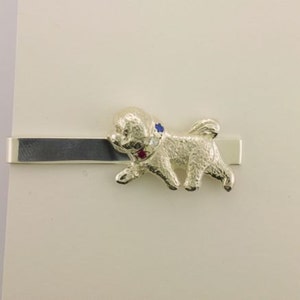 Silver Bichon Frise Tie Bar with Stone Collar