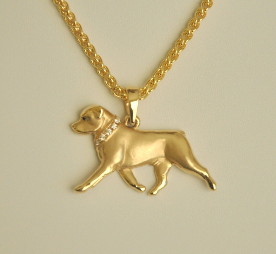 Gold Rottie 14K Gold Rottweiler With Diamond Collar - Etsy