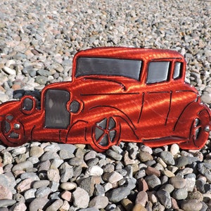 Metal 1930&#39;s Style Coupe | Metal Wall Art | Steel 30&#39;s Coupe | Candy Apple Red | 1930&#39;s Ford Coupe | Metal Car Art | Automobile Art