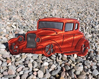 Metal 1930's Style Coupe | Metal Wall Art | Steel 30's Coupe | Candy Apple Red | 1930's Ford Coupe | Metal Car Art | Automobile Art