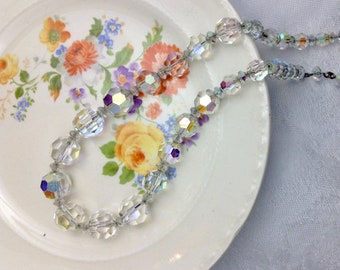 Vintage Austrian Crystal Clear Aurora Borealis Necklace