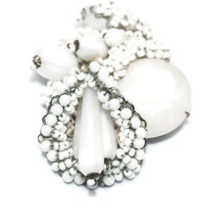 Signed Large Miriam Haskell Moonstone Structural 3D Seed Bead Brooch Pin