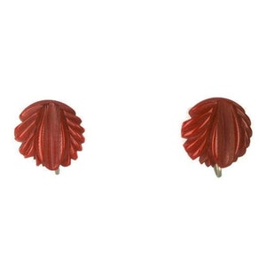 1940s Carved Red Authentic Tested Bakelite Earrings