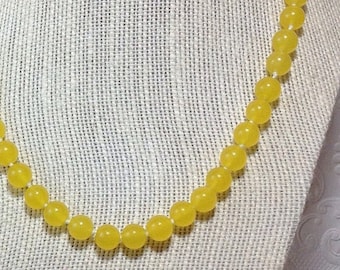 Bright Yellow Dyed Jade Necklace, Semi Precious Jewelry, Jade Jewelry, Yellow Beaded Necklace