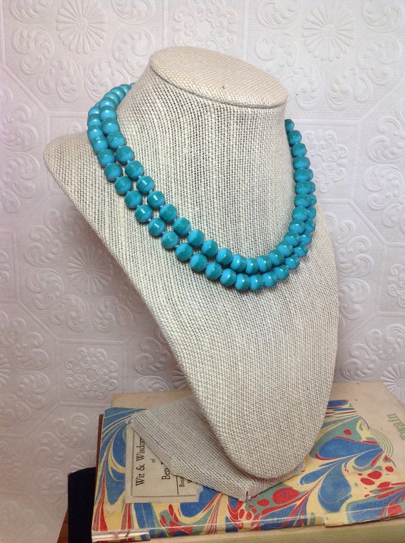 50s Faux Turquoise Necklace, Vintage Beaded Turqu… - image 4