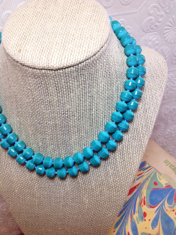 50s Faux Turquoise Necklace, Vintage Beaded Turqu… - image 2