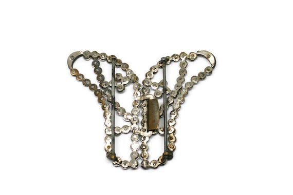 Victorian Butterfly Cut Steel Belt Buckle, Rivete… - image 2