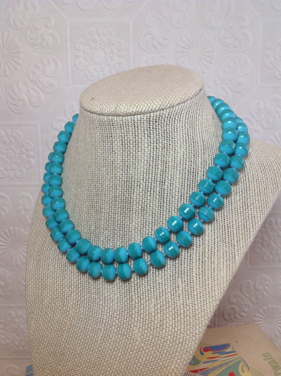 50s Faux Turquoise Necklace, Vintage Beaded Turqu… - image 9