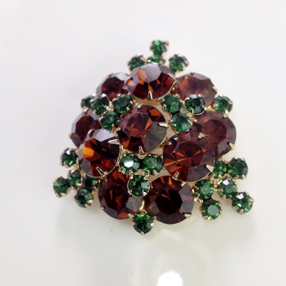 Autumn Topaz and Green Rhinestone Brooch