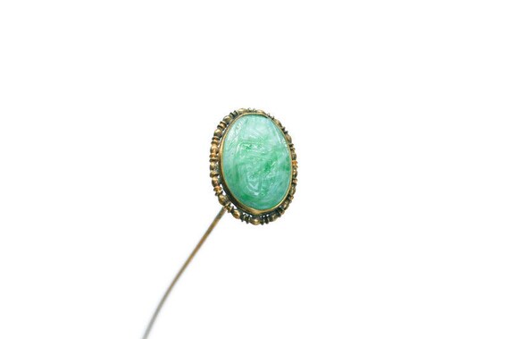 Antique Carved Scarab Hat Pin, Faux Jade Scarab, … - image 2