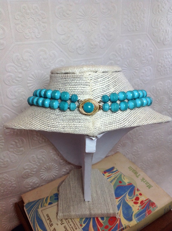 50s Faux Turquoise Necklace, Vintage Beaded Turqu… - image 5