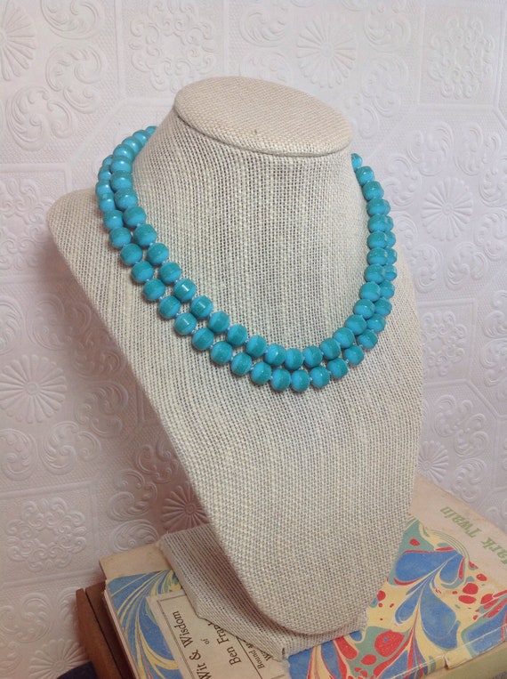 50s Faux Turquoise Necklace, Vintage Beaded Turqu… - image 7
