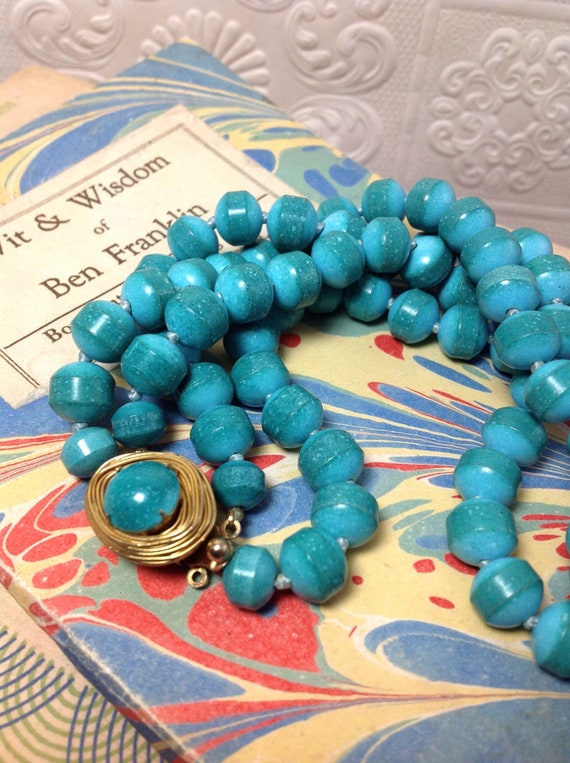 50s Faux Turquoise Necklace, Vintage Beaded Turqu… - image 6