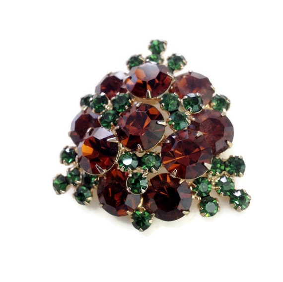 Autumn Topaz and Green Rhinestone Brooch