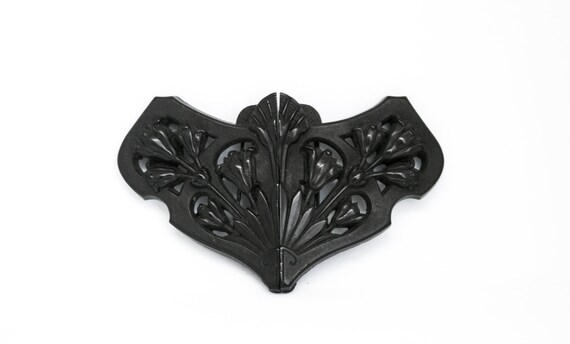 Antique Gutta Percha Black Victorian Flowers Belt Buckle Antique Gutta Percha Buckle/victorian Mourning Buckle/two  main image 2