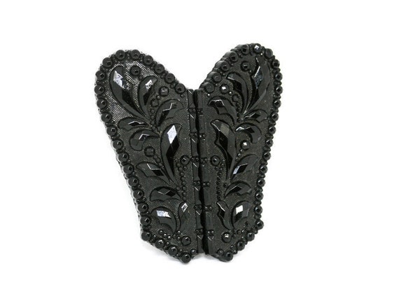 Victorian French Jet Belt Buckle, Mourning Jewelr… - image 1