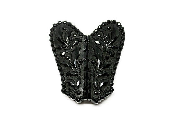 Victorian French Jet Belt Buckle, Mourning Jewelr… - image 6