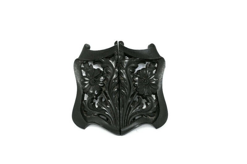 Extremely rare antique Gutta Percha belt buckle. Antique Gutta Percha Buckle/victorian Mourning Buckle/two  main image 4